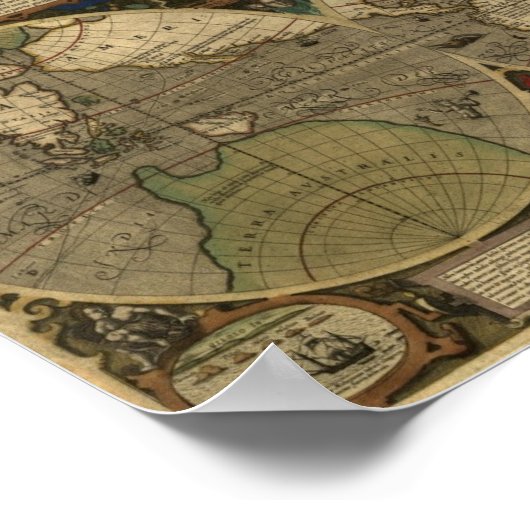 Jodocus Hondius 1595 Map of the World Poster (Hoek)