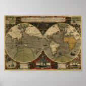 Jodocus Hondius 1595 Map of the World Poster (Voorkant)