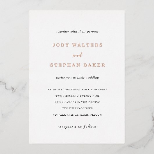 Jody Simple Elegant Wedding Folie Uitnodiging (Voorkant)