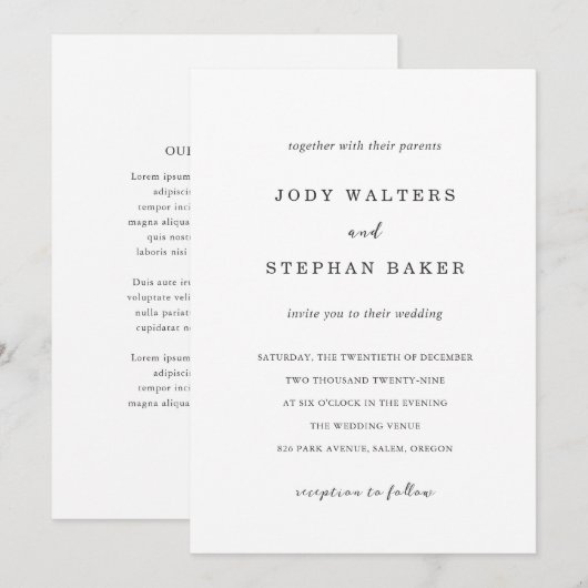 Jody Simple Elegant Wedding Kaart (Voorkant / Achterkant)