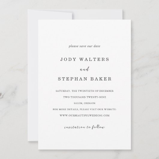 Jody Simple Elegant Wedding Save The Date (Voorkant)
