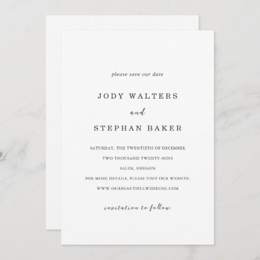 Jody Simple Elegant Wedding Save The Date (Voorkant / Achterkant)