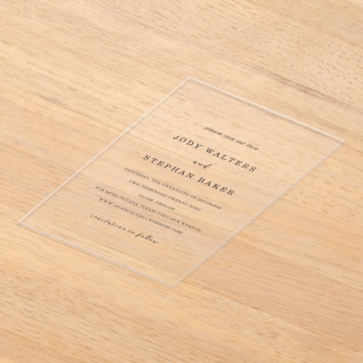 Jody Simple Elegant Wedding Save the Date Acryl Uitnodigingen (Laagn)