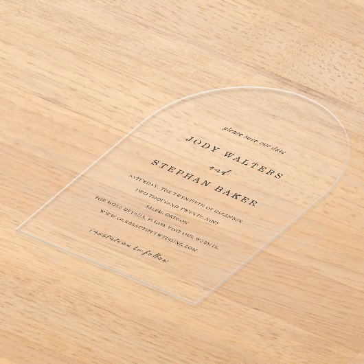 Jody Simple Elegant Wedding Save the Date Acryl Uitnodigingen (Laagn)