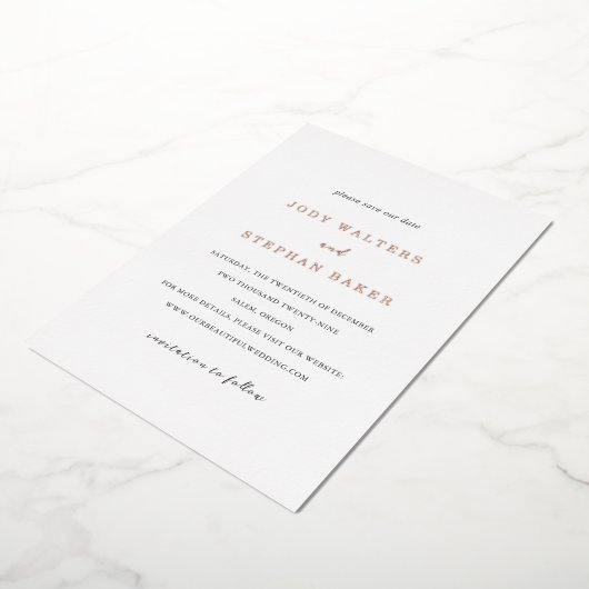Jody Simple Elegant Wedding Save the Date Folie Uitnodiging (Gedraaid)