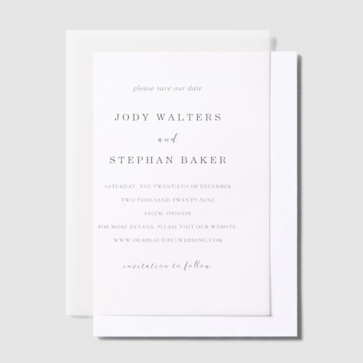 Jody Simple Elegant Wedding Save the Date Vellum Uitnodigingen (Offset)