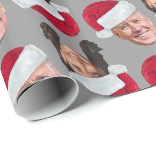 Joe and Kamala Santa Hat Funny Christmas Silver Cadeaupapier (Rol Hoek)