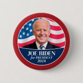 Joe Biden 2024 Foto - Amerikaanse vlag rode grens Ronde Button 5,7 Cm (Voorkant)