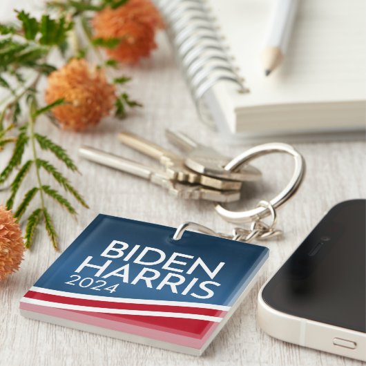 Joe Biden 2024 - Modern Wave Design Button Sleutelhanger (Voorkant Rechts)