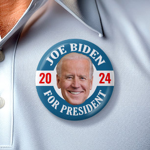 Joe Biden 2024 voor President Foto Drijvend Hoofd Ronde Button 5,7 Cm