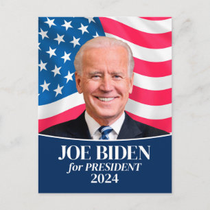 Joe Biden 2024 voor President Foto en vlag Briefkaart