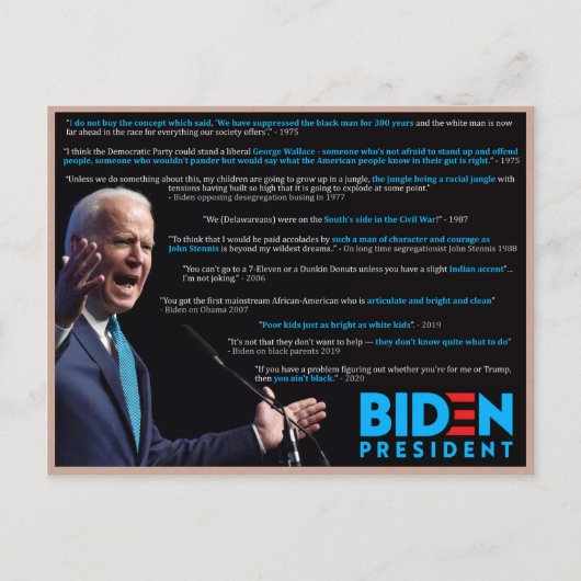 Joe Biden citeert op Race Briefkaart (Voorkant)