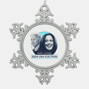 Joe Biden en Kamala Harris 2024 VS VERKIEZINGEN Tin Sneeuwvlok Ornament