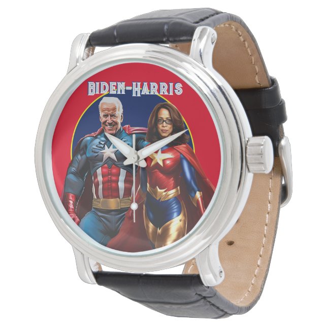 Joe Biden en Kamala Harris als superhelden Horloge (Gekanteld)