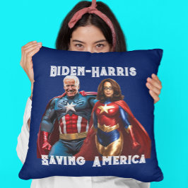 Joe Biden en Kamala Harris als superhelden Kussen