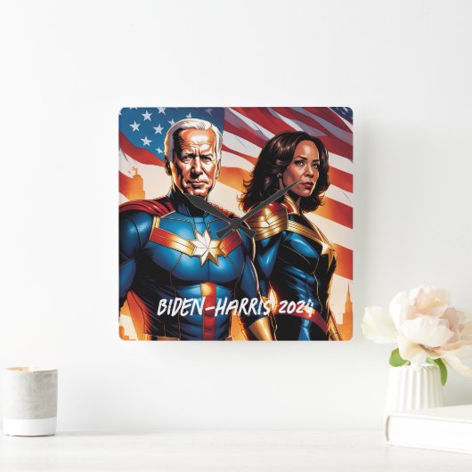 Joe Biden en Kamala Harris als superhelden Vierkante Klok (Huis)