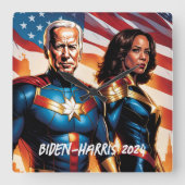 Joe Biden en Kamala Harris als superhelden Vierkante Klok (Voorkant)