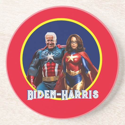 Joe Biden en Kamala Harris als superhelden Zandsteen Onderzetter (Voorkant)