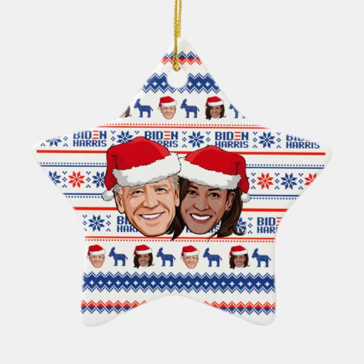 Joe Biden en Kamala Harris met Kerstmis Keramisch Ornament (Voorkant)