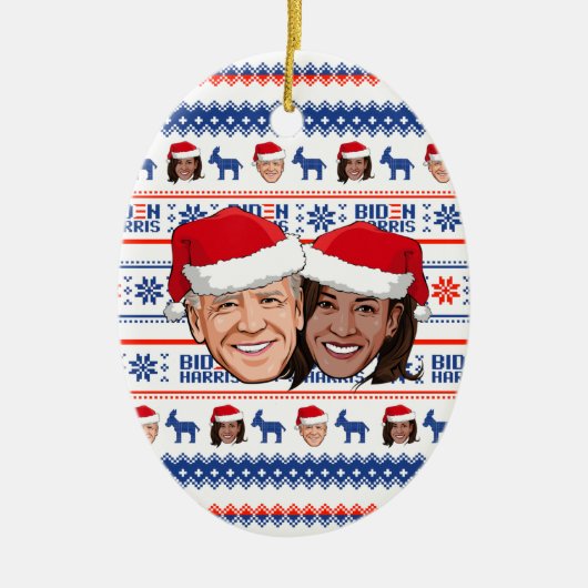 Joe Biden en Kamala Harris met Kerstmis Keramisch Ornament (Voorkant)