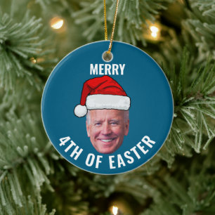 Joe Biden Face Santa Hat Happy 4th of Easter Xmas Keramisch Ornament