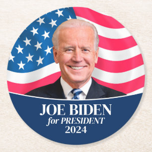 Joe Biden Foto American Flag - President 2024 Ronde Kartonnen Onderzetter