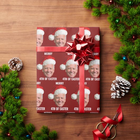 Joe Biden Gezicht Santa Happy 4e van Pasen Kerstmi Cadeaupapier (Feestdagen Geschenken)