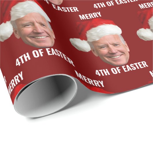 Joe Biden Gezicht Santa Happy 4e van Pasen Kerstmi Cadeaupapier (Rol Hoek)