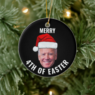 Joe Biden Gezicht Santa Happy 4e van Pasen Kerstmi Keramisch Ornament