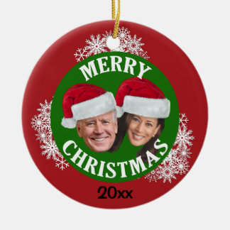 Joe Biden Kamala Harris 2020 met Santa Hats & Snow Keramisch Ornament