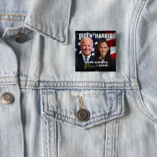Joe Biden Kamala Harris 2020 USA Flag Photo Button (In situ)
