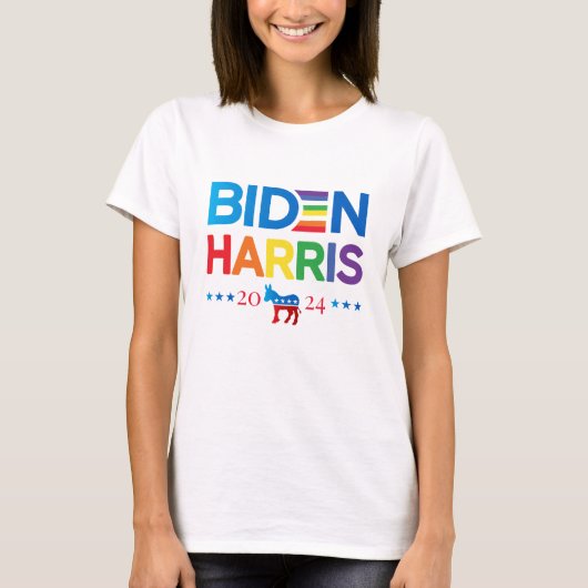 Joe Biden Kamala Harris 2024 Rainbow Gay Pride T-shirt (Voorkant)