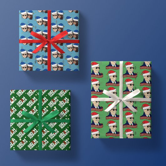 Joe Biden Kamala Harris Blue Christmas Trio Gift Inpakpapier Vel