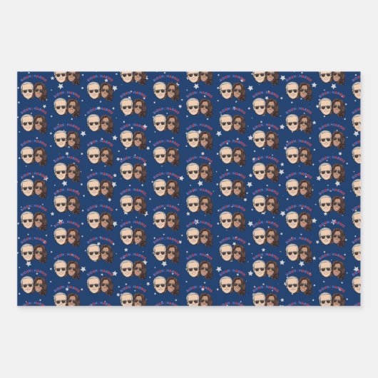 Joe Biden Kamala Harris Blue POTUS Trio Set Gift Inpakpapier Vel (Voorkant 3)