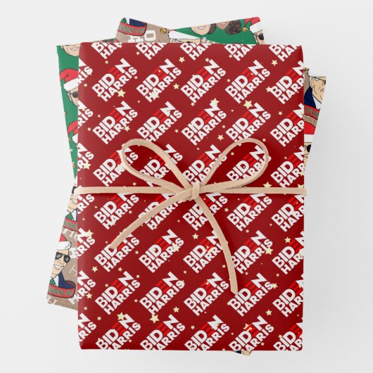 Joe Biden Kamala Harris kerstkraft Trio Gift Inpakpapier Vel (In situ)