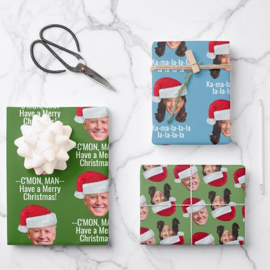 Joe Biden Kamala Harris Santa Hat Funny Kerstmis Inpakpapier Vel (Voorkant)