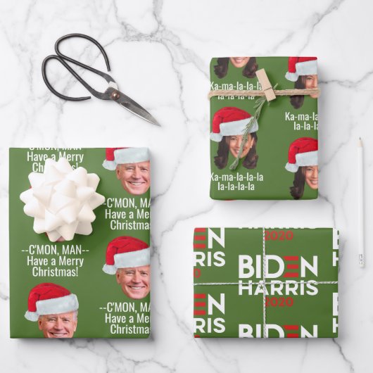Joe Biden Kamala Harris Santa Hat Merry Kerstmis Inpakpapier Vel (Voorkant)