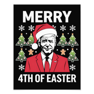 Joe Biden Kerst Santa Hoed Gelukkig 4e Pasen  Foto Afdruk