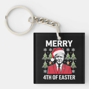 Joe Biden Kerst Santa Hoed Gelukkig 4e Pasen  Sleutelhanger