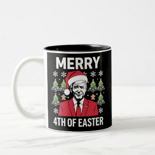 Joe Biden Kerst Santa Hoed Gelukkig 4e Pasen  Tweekleurige Koffiemok