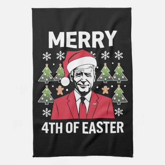 Joe Biden Kerstman Hoed Vrolijk 4e van Pasen Theedoek (Verticaal)