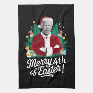 Joe Biden Kerstmis Kerstman Gelukkig 4e Pasen Xmas Theedoek