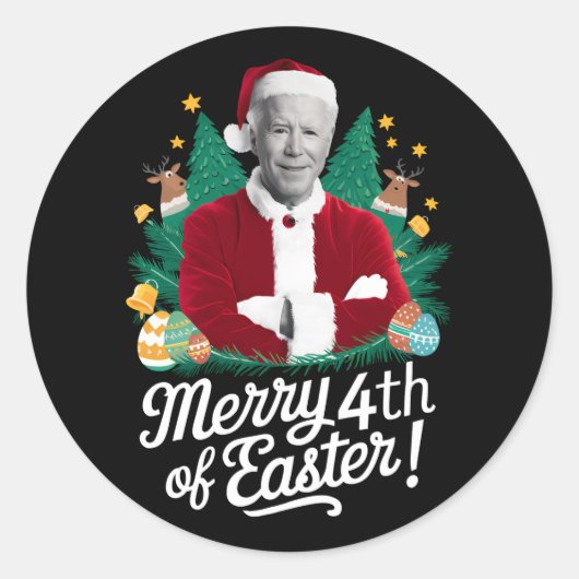 Joe Biden Kerstmis Kerstman Vrolijk 4e Pasen Kerst Ronde Sticker (Voorkant)