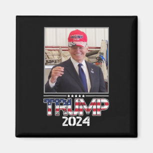 Joe Biden met een Trump-hoed Verkiezing 2024 Grapp Magneet