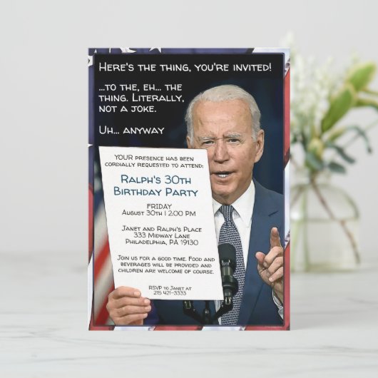 Joe Biden  Partij Uitnodiging (Staand voorkant)