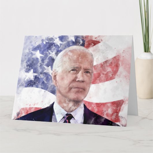 Joe Biden portret waterverf met Amerikaanse vlag Bedankkaart (Voorkant)