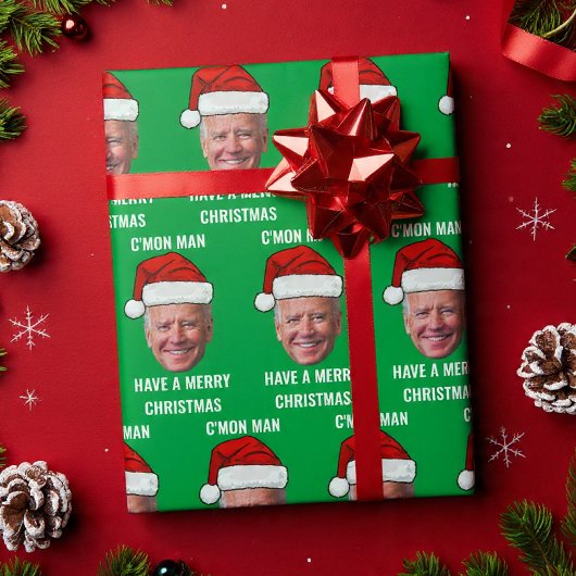 Joe Biden Santa Hat C'mon Man Groene Kerst Cadeaupapier