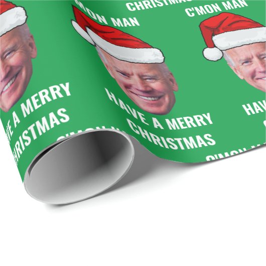 Joe Biden Santa Hat C'mon Man Groene Kerst Cadeaupapier (Rol Hoek)