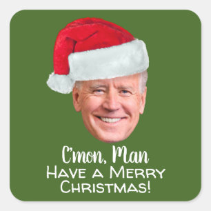 Joe Biden Santa Hat C'mon Man Merry Kerstry Vierkante Sticker