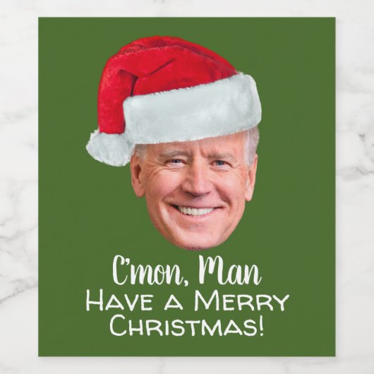 Joe Biden Santa Hat C'mon Man - Vrolijk kerstfeest Wijn Etiket (Enkel label)